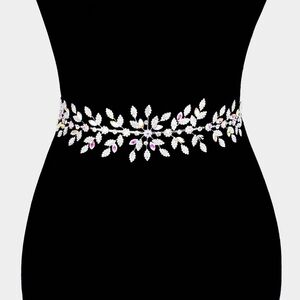 Ab Silver Marquise Crystal Bridal Belt Flower Sash Wedding Ribbon Rhinestone
